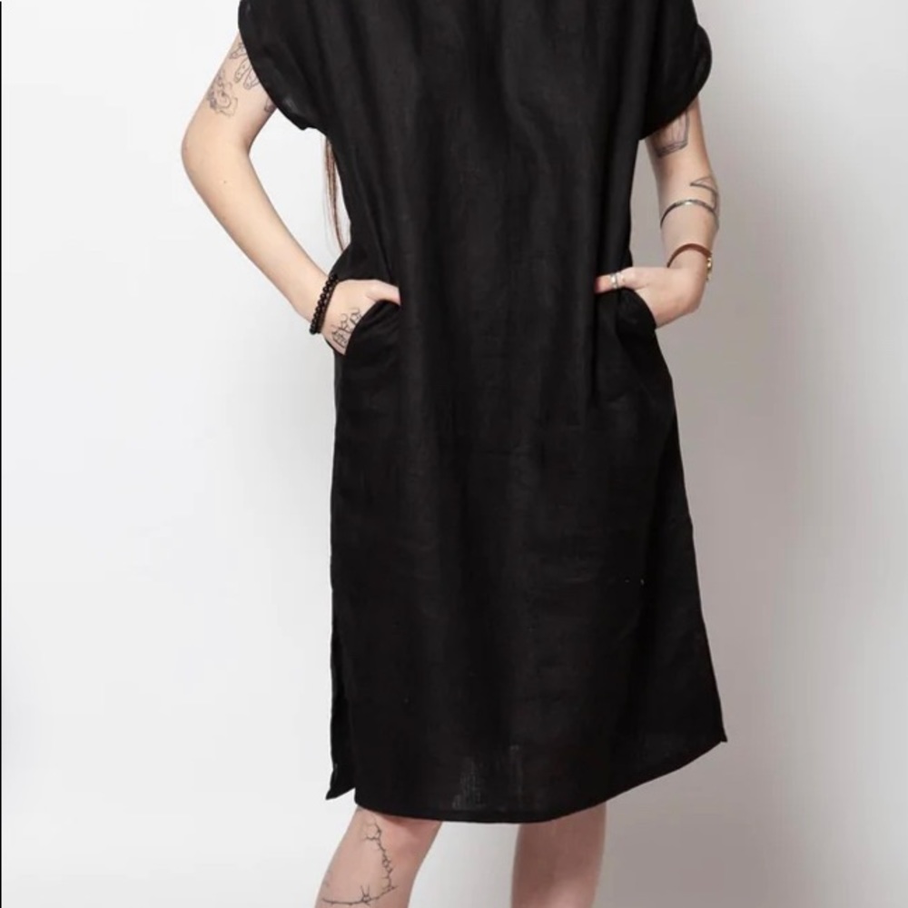 ❗️FINAL PRICE❗️NWOT Black 100% linen dress with pockets, XS-M - Picture 8 of 11